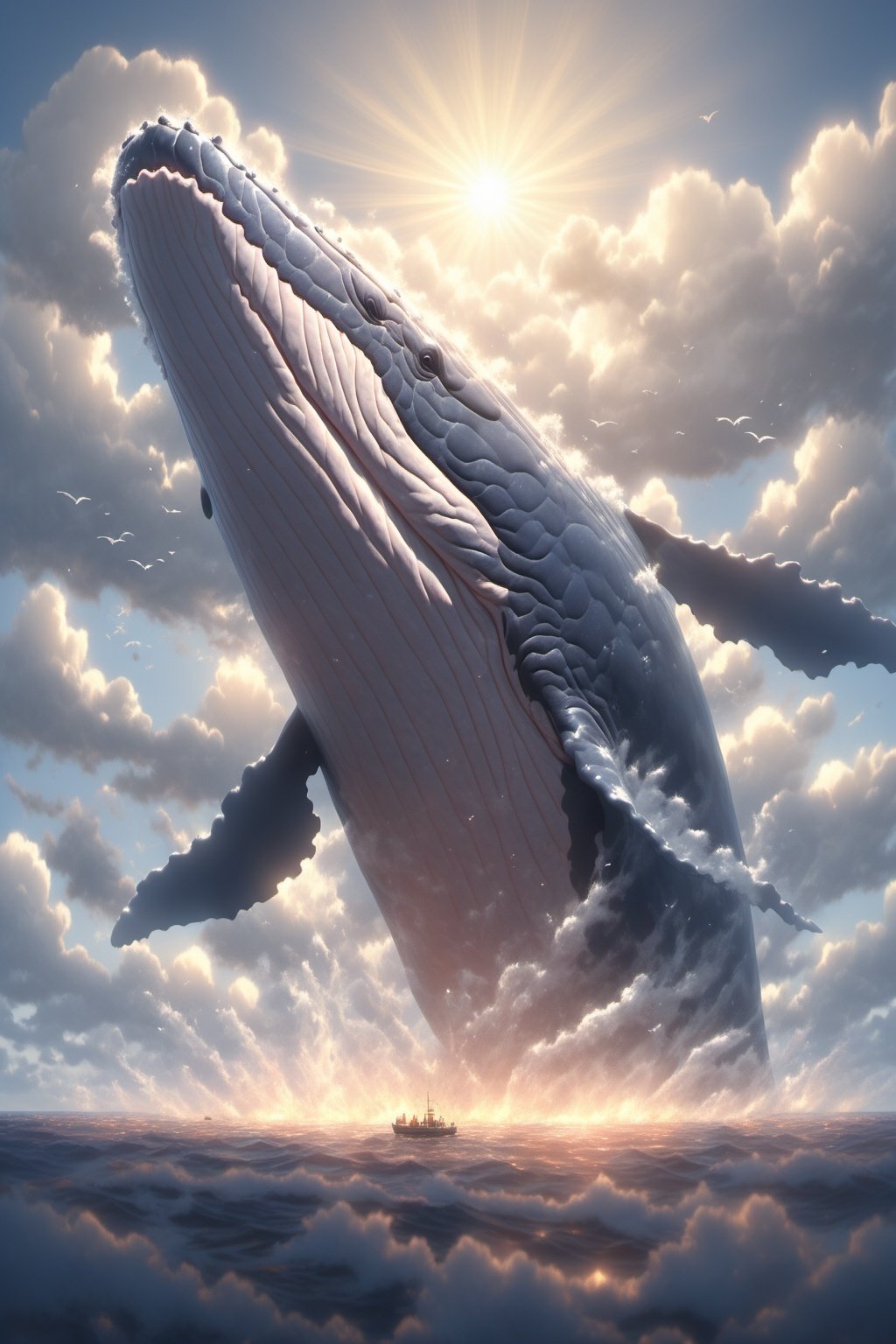 Hyperrealistic art BJ_Sacred_beast,Kun,outdoors,sky,day,cloud,blue_sky,no_humans,bird,animal,sunlight,cloudy_sky,scenery,fish,surreal,whale,cinematic lighting,strong contrast,high level of detail,Best quality,masterpiece,White background,<lora:SDXL_Sacred_beast:0.7>, . Extremely high-resolution details, photographic, realism pushed to extreme, fine texture, incredibly lifelike