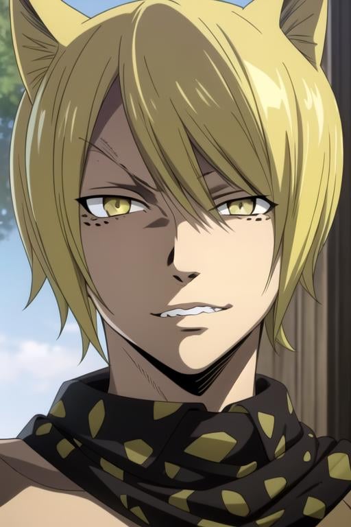 masterpiece, best quality, photorealistic, 1boy, solo, male focus, looking at viewer, , depth of field, , realistic, <lora:jackal_fairy_tail:0.72>, jackal_fairy_tail, blonde hair, yellow eyes