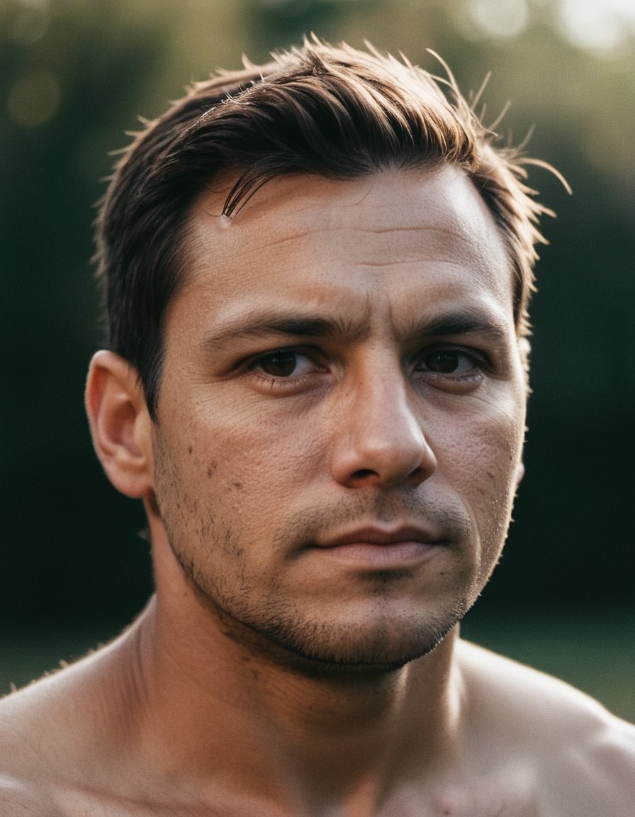 front shot, portrait photo of a 35 y.o man, looks away, natural skin, skin moles, (cinematic, film grain:1.1)
