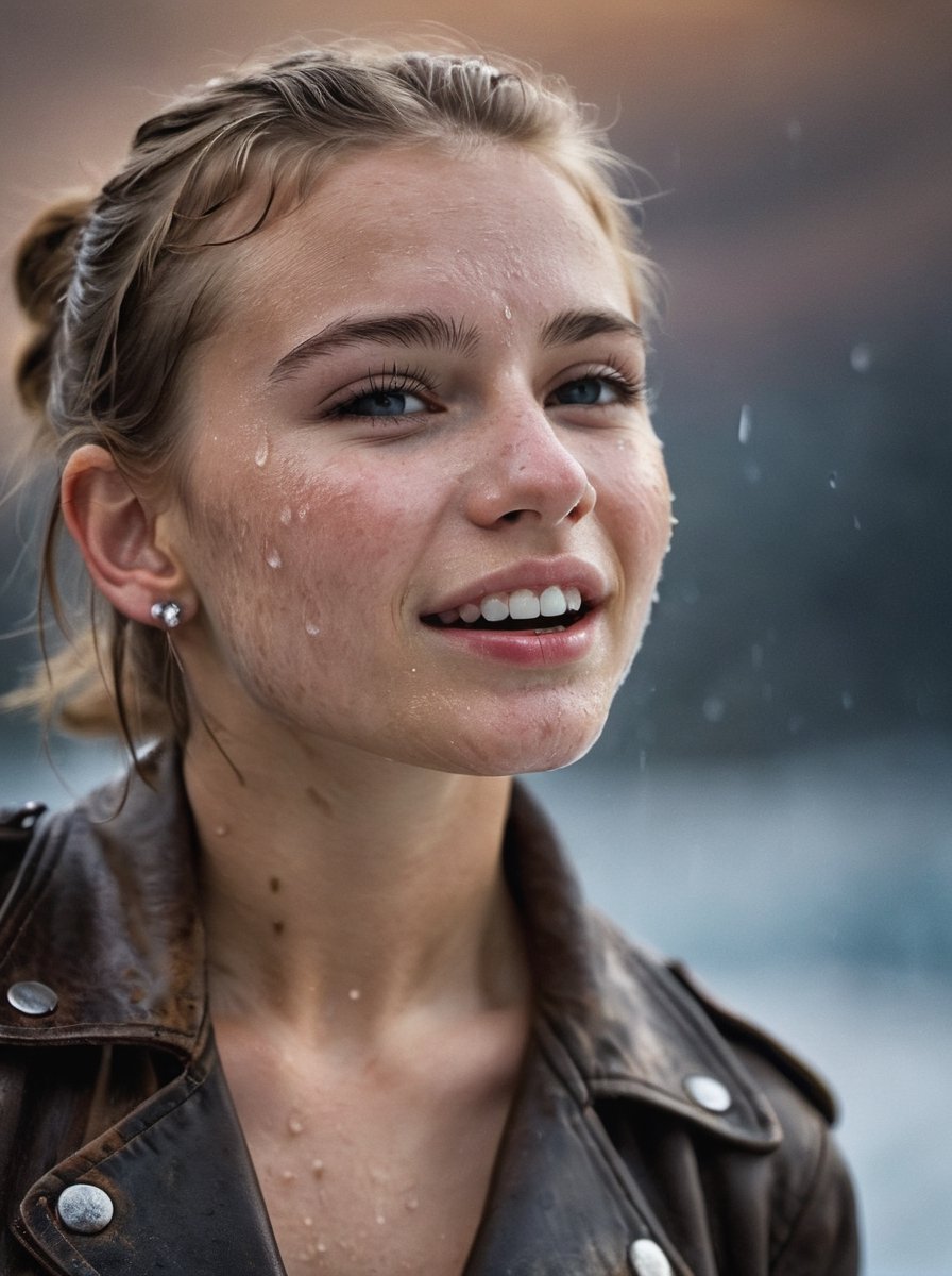 amateur photo, young 18yo attractive (czech) Cringing Posture ,(dirty body:0.9),erotic, earrings  ,(naked pussy), pubic hair, (shot from distance) , (low angle:1.6),  Radiant,   ,(sweat), (wet body),   leather jacket,   depth of field, ( gorgeous:1.2),  inside of ice crevasse, detailed face,  dark theme, Night, soothing tones, muted colors, high contrast, (natural skin texture, hyperrealism, soft light, sharp), (freckles:0.3), (acne:0.3),  Cannon EOS 5D Mark III, 85mm
