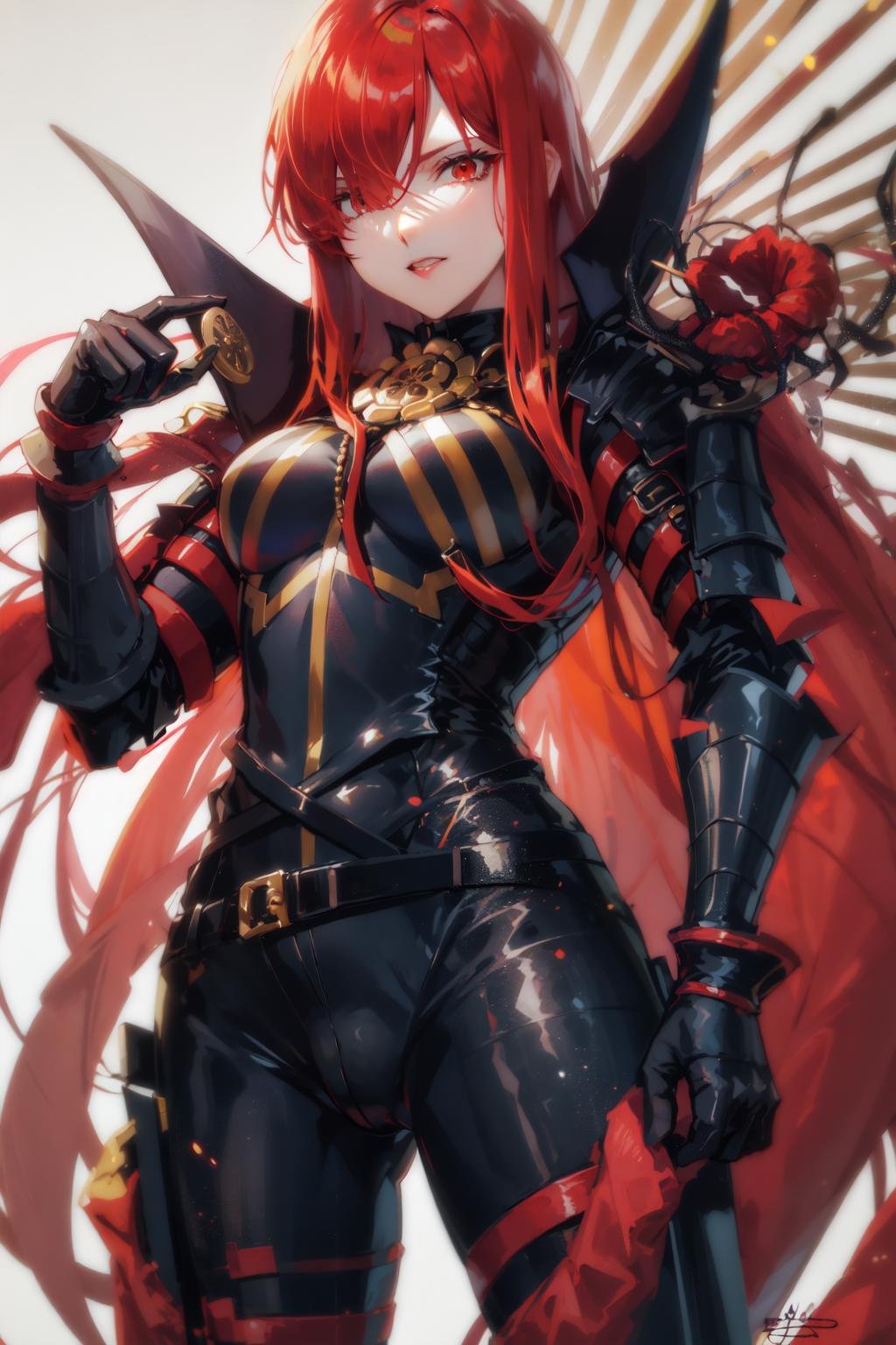 <lora:odaNobunaga4in1FateGrand_v10:0.8> MaouNobu, Maou bodyarmor, red hair