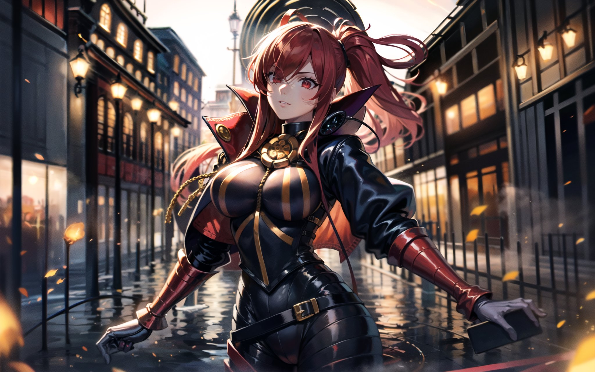 masterpiece, best quality, high resolution, 1girl, solo, MaouNobu, Maou bodyarmor, big breasts,