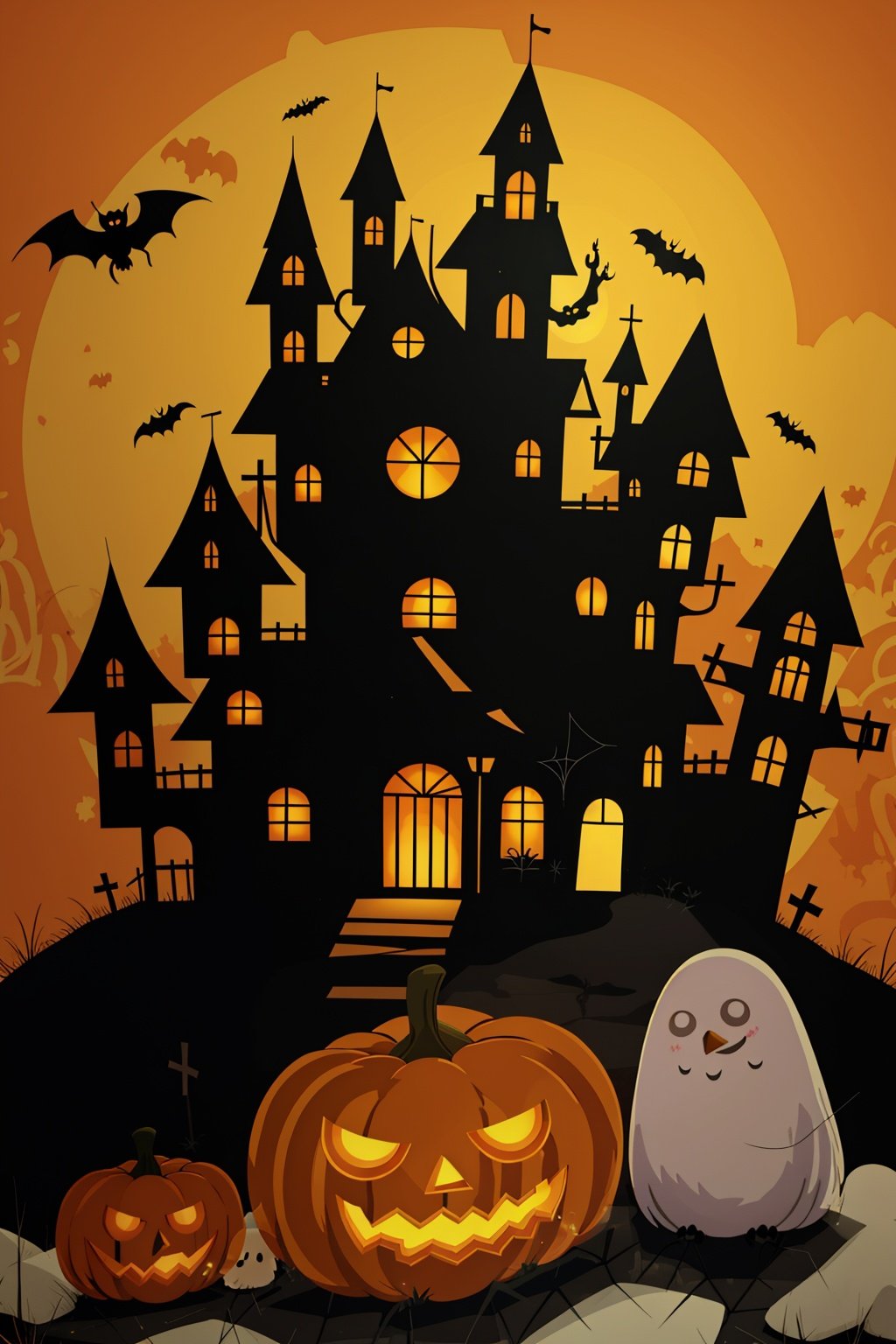 spider,tombstone,Owl,Spider web,ghost,castle,Pumpkin lantern