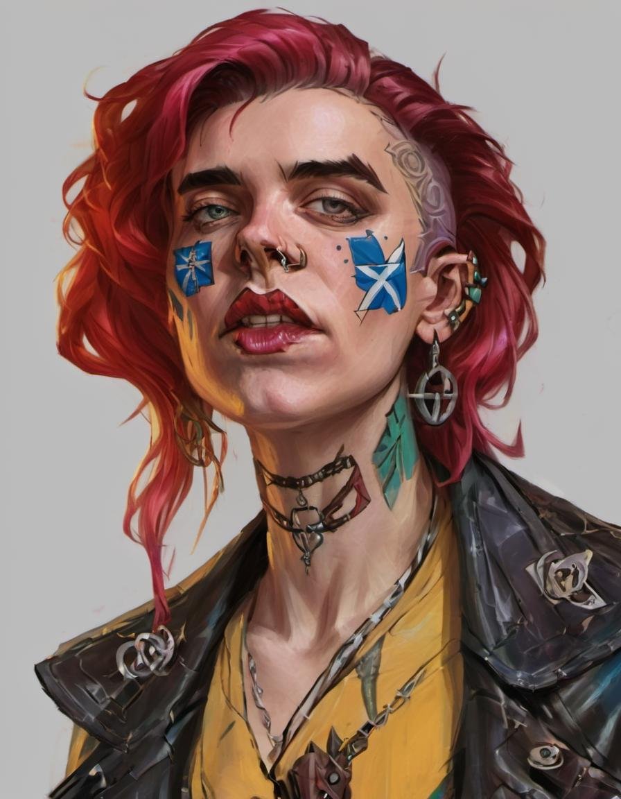 a Scottish woman colorpunk portrait <lora:XLPUNK_0.3_RC:0.8>