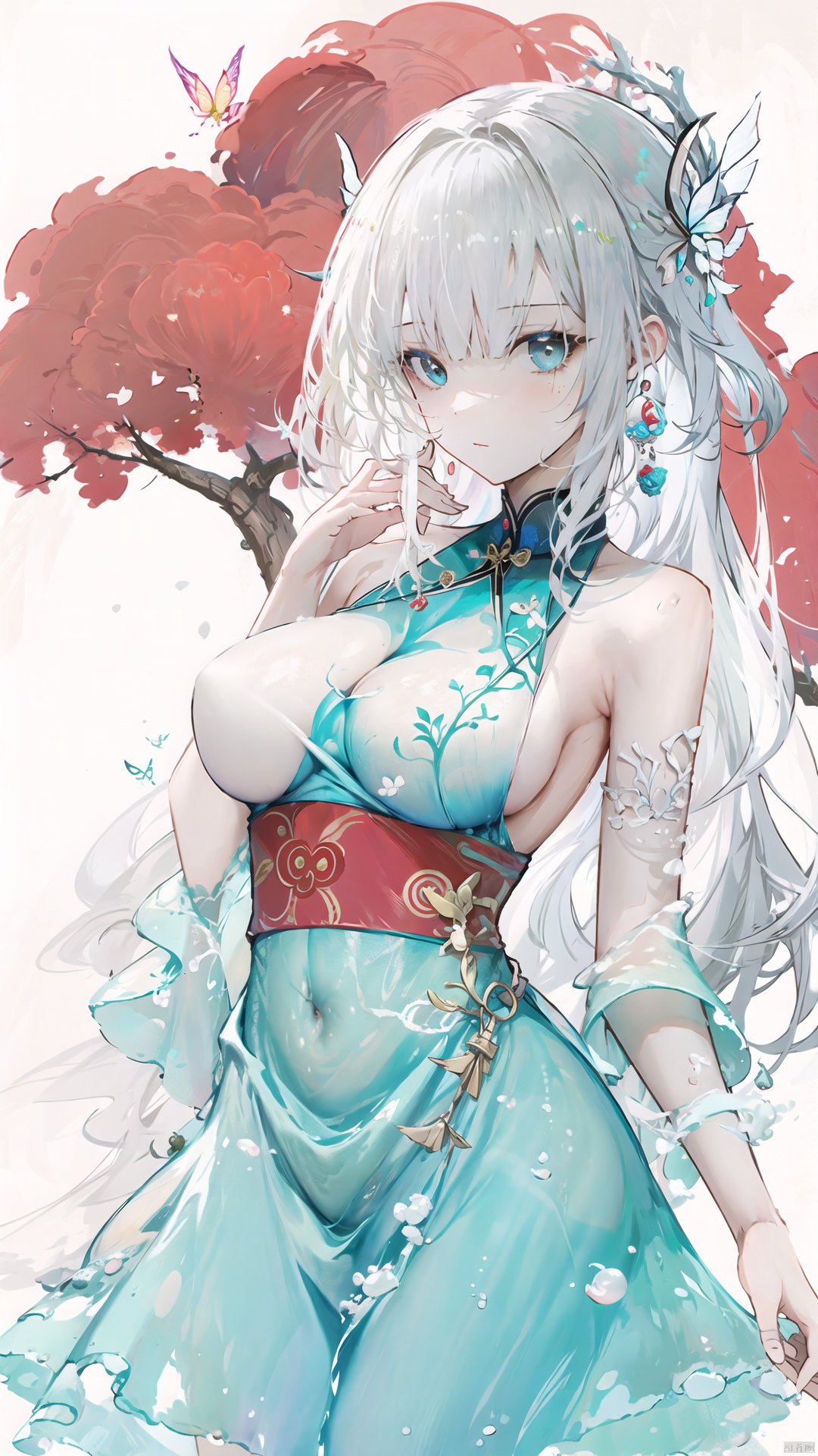  blue ru_qun,best_quality,head,original_outfit,hanfu,clear details,masterpiece, best_quality, clear details,1girl,garden background,, butterfly on finger,blue eyes,white hair,long hair,big eyes ,yuzu,liquid clothes,girl,Anime,azur lane, Chinese style, best quality, Apricot eye