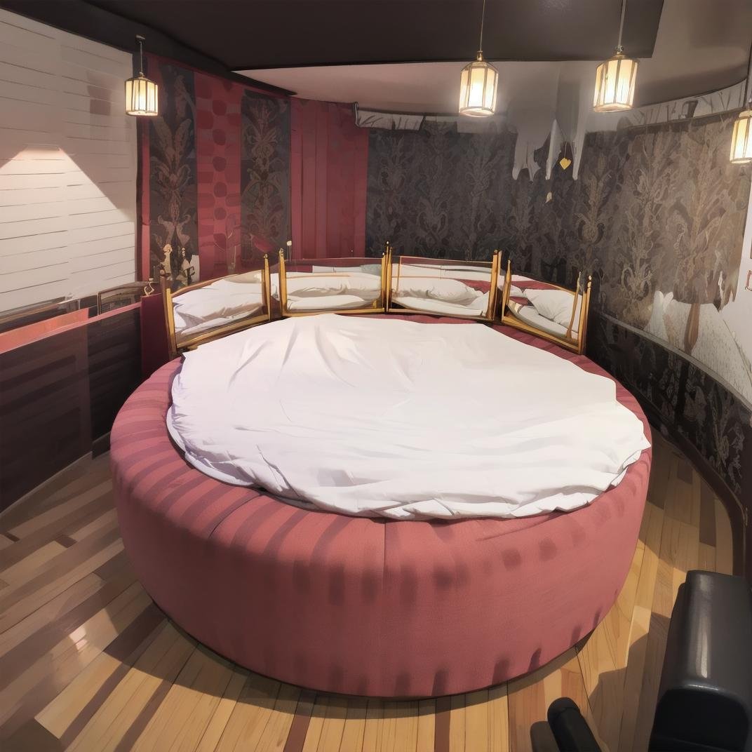 masterpiece, best quality, ultra-detailed, illustration,retro_lovehotel, scenery, japan, bed, indoors, pillow, realistic,  <lora:LoveHotel_retro_bed_SD15_V2:1>