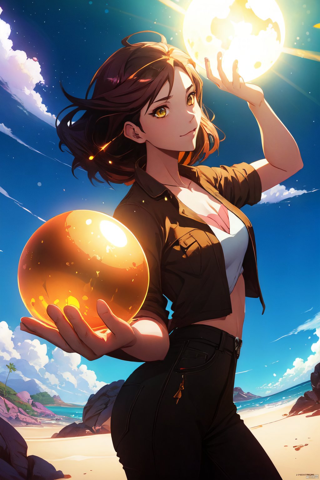  lonley yellow orb floating in sky, behance hd by jesper ejsing, by rhads, makoto shinkai and lois van baarle, ilya kuvshinov, rossdraws radiating a glowing aura global illumination ray tracing hdr