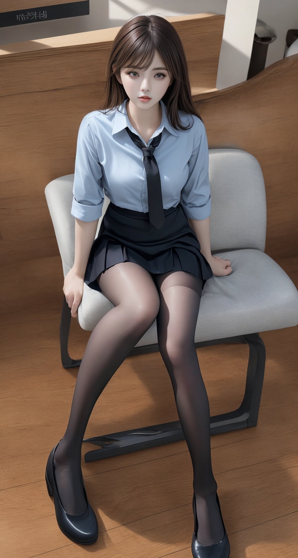  Best quality, 8k, cg,1girl,jk,,beautiful legs,black stockings,long legs, black pantyhose