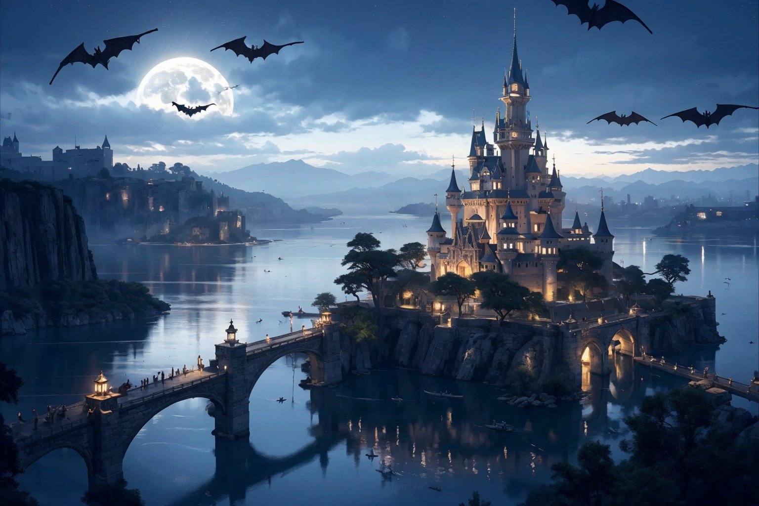  Best quality,8k,cg,bat,Floating Spirit,castle