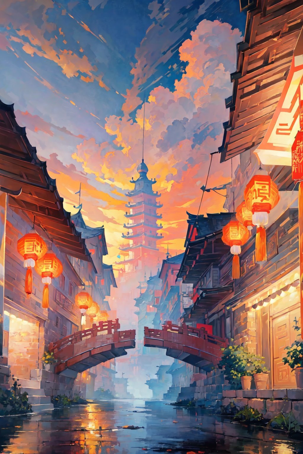  (((masterpiece))), ((extremely detailed CG unity 8k wallpaper)), best quality, high resolution illustration, Amazing, highres, intricate detail, (best illumination, best shadow, an extremely delicate and beautiful), 2D ConceptualDesign, scenery, outdoors, cloud, day, sky, tree, blue sky, mountain, landscape, water, backpack,(chinese new year:1.2), Oil painting