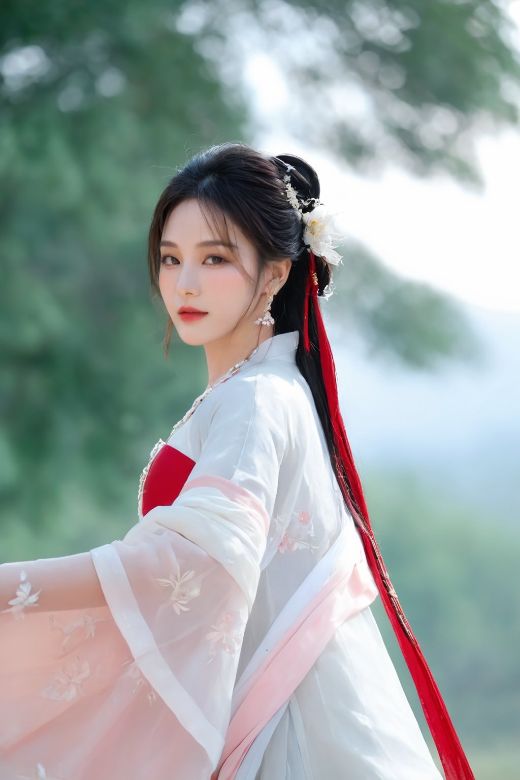 xxmixgirl,best quality,masterpiece,ultra detailed,cowboy shot,flowing,3dmm,ink sketch,color ink,ink rendering,rice papers,1girl,beautiful detailed eyes,(alternate hairstyle),ultra detailed hair,graceful,(charming),(delicate),(pretty),(cute),daxiushan,daxiushan style,hanfu,smooth,High dynamic range,vivid,cover,character in the center of the frame,rhythm,fantasy,looking at viewer,<lora:daxiushan_SDXL:0.45>,a shallow smile,