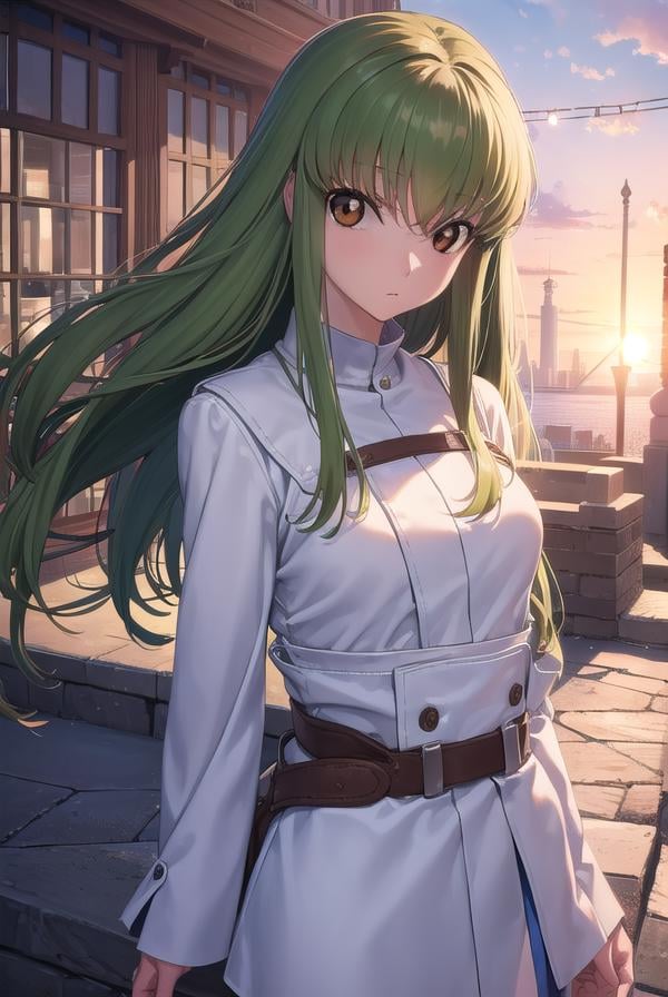 codegeasscc, <lora:codegeasscc-lora-nochekaiser:1>, cc, (brown eyes:1.5), green hair, long hair, straight hair,BREAK straitjacket, (white straitjacket:1.5), wide sleeves, belt, black belt,BREAK outdoors, city,BREAK looking at viewer, (cowboy shot:1.5),BREAK <lyco:GoodHands-beta2:1>, (masterpiece:1.2), best quality, high resolution, unity 8k wallpaper, (illustration:0.8), (beautiful detailed eyes:1.6), extremely detailed face, perfect lighting, extremely detailed CG, (perfect hands, perfect anatomy),