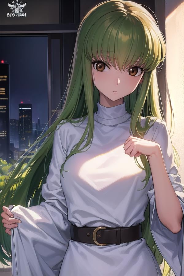 codegeasscc, <lora:codegeasscc-lora-nochekaiser:1>, cc, (brown eyes:1.5), green hair, long hair, straight hair,BREAK straitjacket, (white straitjacket:1.5), wide sleeves, belt, black belt,BREAK outdoors, city,BREAK looking at viewer, (cowboy shot:1.5),BREAK <lyco:GoodHands-beta2:1>, (masterpiece:1.2), best quality, high resolution, unity 8k wallpaper, (illustration:0.8), (beautiful detailed eyes:1.6), extremely detailed face, perfect lighting, extremely detailed CG, (perfect hands, perfect anatomy),