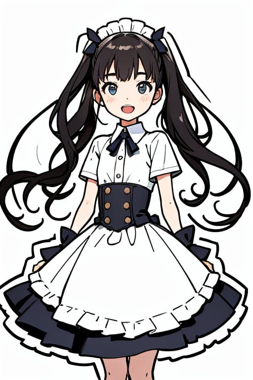 (white background:1.2), (no background:1.2), The girl has an open mouth, (masterpiece:1.2), (highest quality:1.2), Create a photo realistic image of a young girl in a blue and white dress. The dress has a white collar and cuffs. The dress has a white ribbon tied at the neck. The dress has white buttons down the front. The background is plain white.
