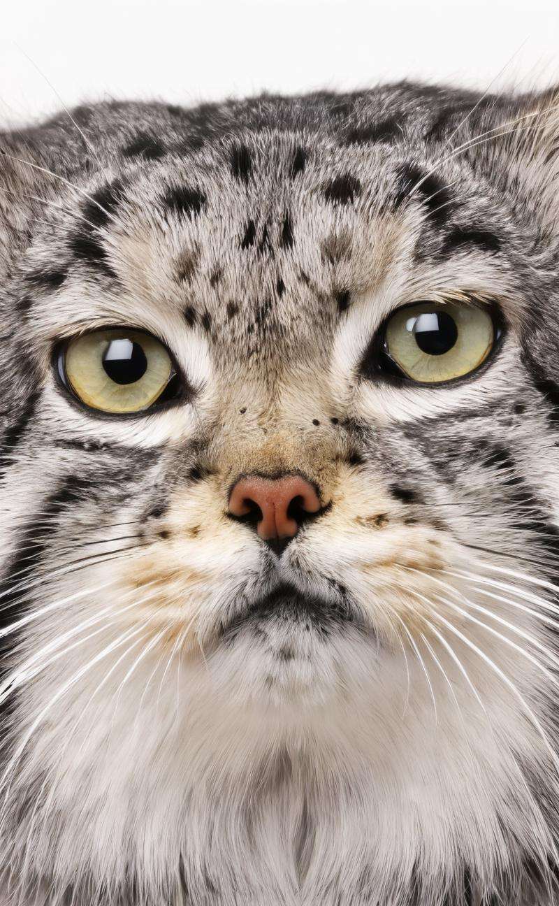 s4s the pallas's cat,funny face Grimacing,showing tiredness or contentment,4K HD hi-res photo,realistic Hasselblad photography,natural light,white background,<lora:s4sV1:0.8>,