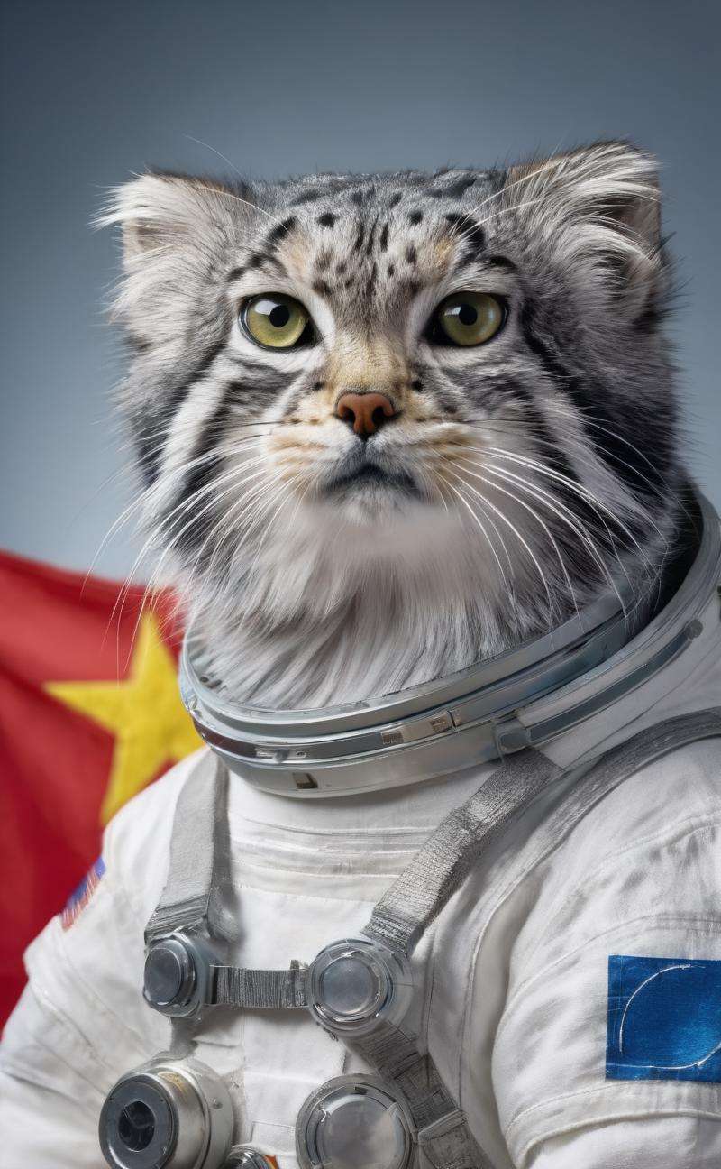 portrait of s4s the pallas's cat,Dressed in chinese spacesuit,ready for a mission to the moon,4K HD hi-res photo,realistic Hasselblad photography,studio light,disney cartoon character design,chinese flag,<lora:s4sV1:0.7>,