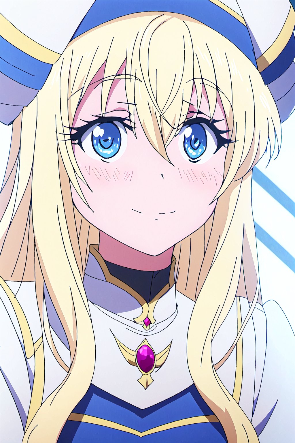 priestess,1girl, blonde hair, blue eyes, solo, long hair, smile, hat, looking at viewer, blush, hair between eyes, white headwear, closed mouth, bangs, anime coloring


high quality,best quality,ultra detailed,masterpiece,

