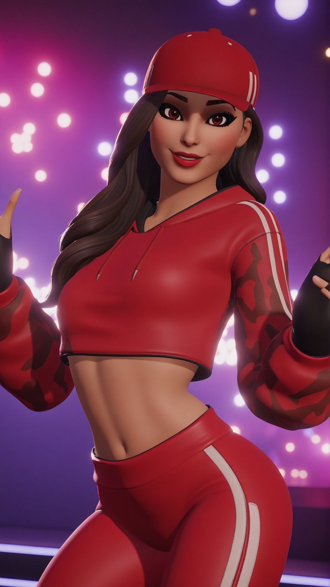 xrby,  wearing a red xxcc outfit,  dancing at a disco,  unreal engine, <lora:EMS-58748-EMS:0.900000>