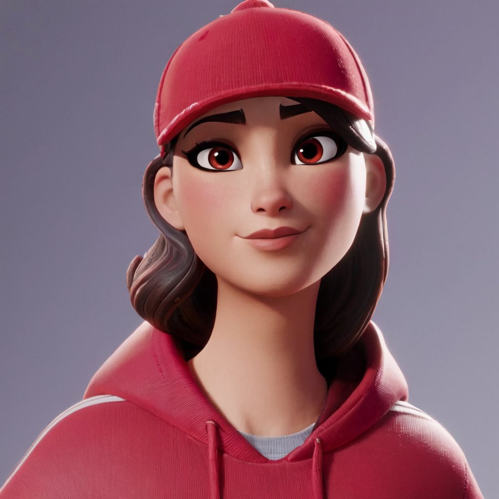 a portrait shot of xrby as a pixar character,  wearing red cap,  hoodie,  50mm, <lora:EMS-58748-EMS:0.800000>