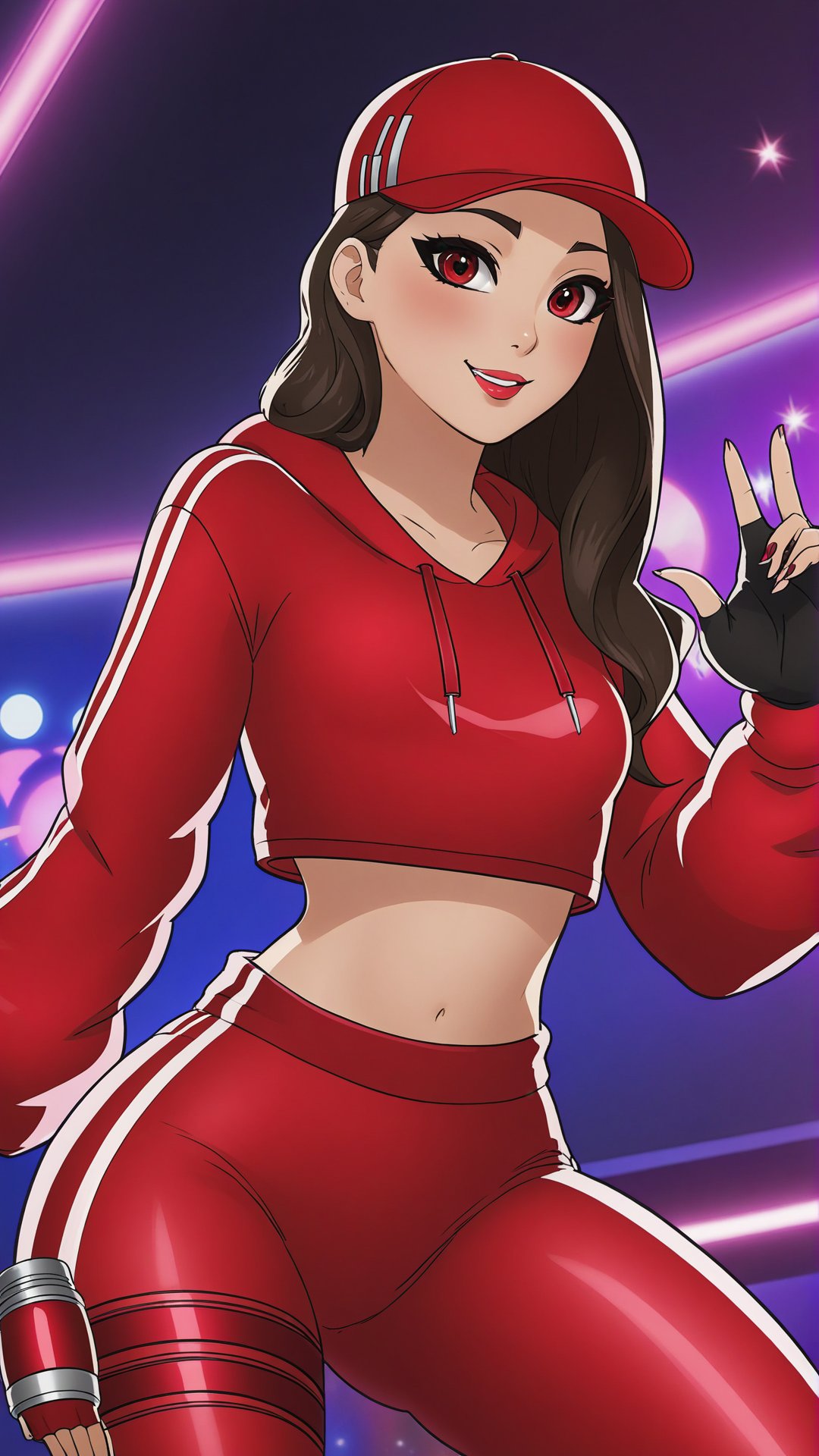 anime art of xrby,  wearing a red xxcc outfit,  dancing at a disco, <lora:EMS-58748-EMS:0.900000>