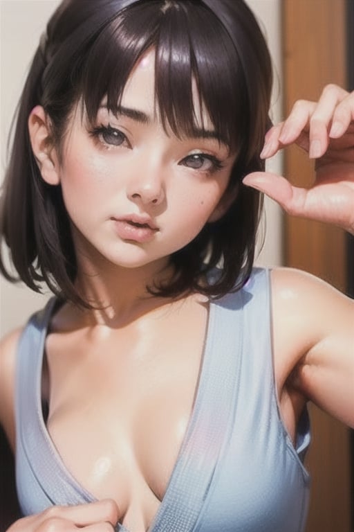 (masterpiece), best quality, expressive eyes, perfect face,
1girl, soro, Miho_jun, ((20yo, japanese face, japanese Actress)), 
(black hair, black eyes, short hair, straight hair),
(camisole),
((face focus, face close-up, upper body)),