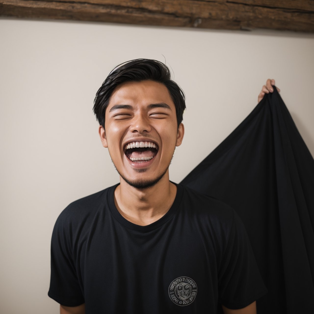 hair, studio background, 22  year old male, grin, open mouth, ,putra