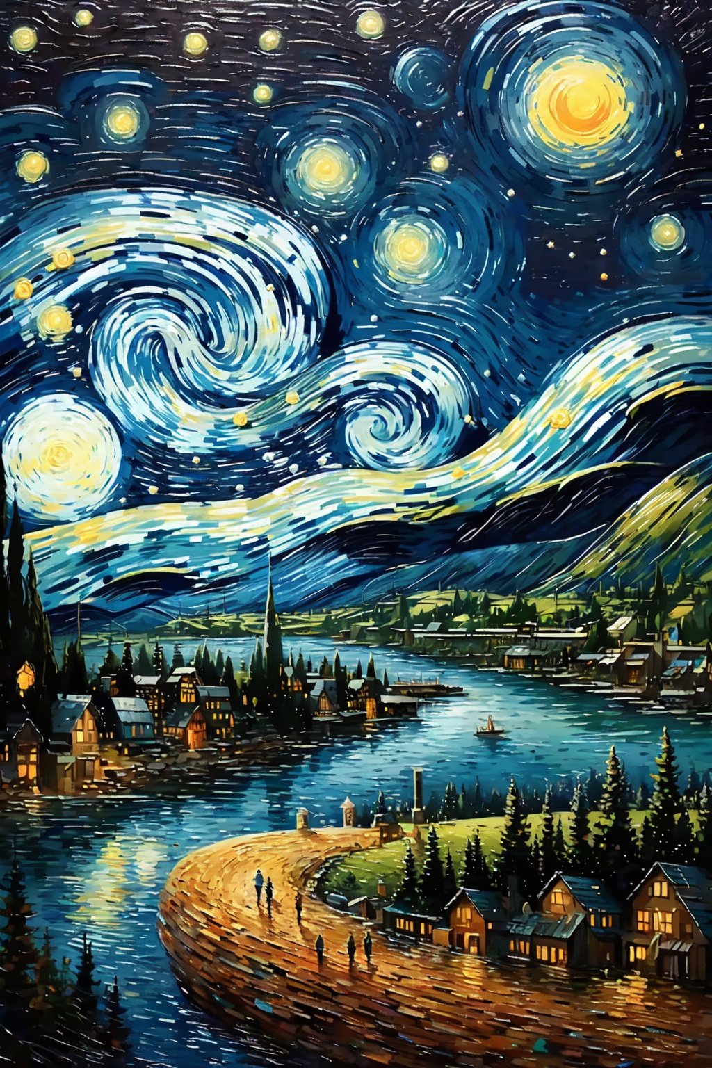 (best quality,masterpiece,fine detailed,),<lora:fangao:0.9>,sky,Beautiful starry sky,bright moon,green mountains and rivers in the distance,, (best quality, high quality, masterpiece,),