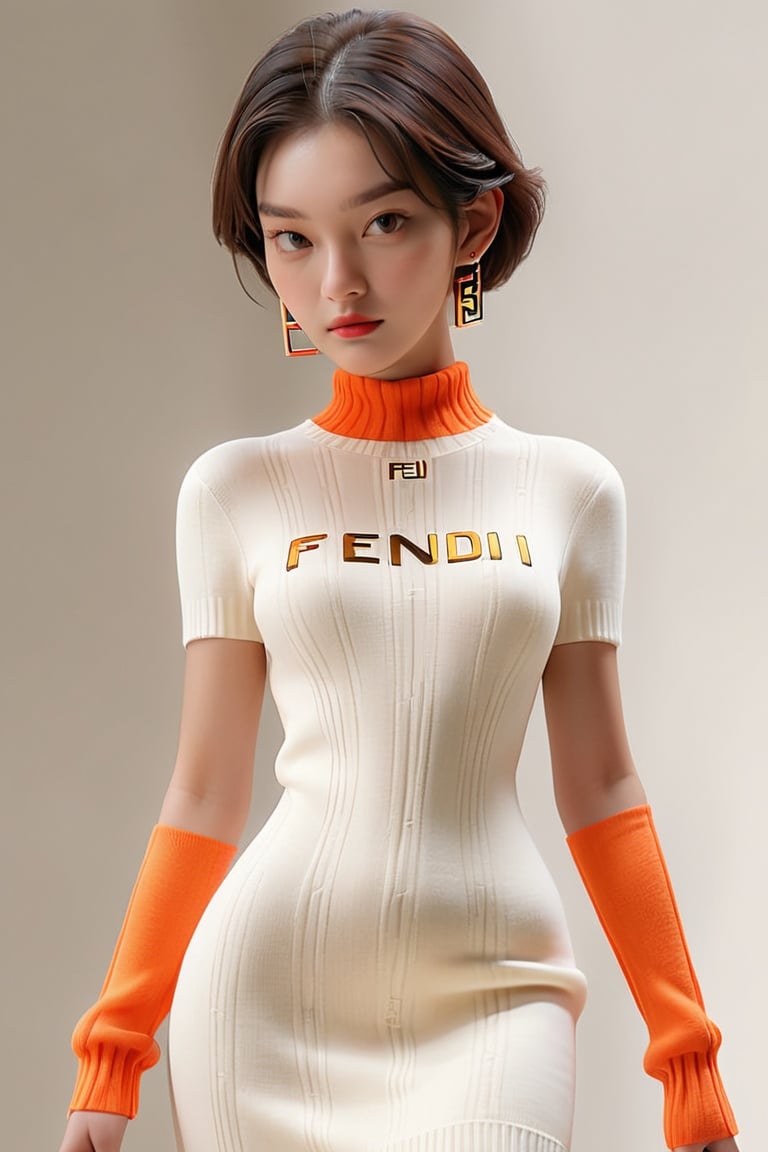  professional 3d model 1girl,Fendi logo-printed knit dress,best quality,4K,super detail,((full body)),niji style,, 3d, best quality, 8k, masterpiece, A painting . octane render, highly detailed, volumetric, dramatic lighting