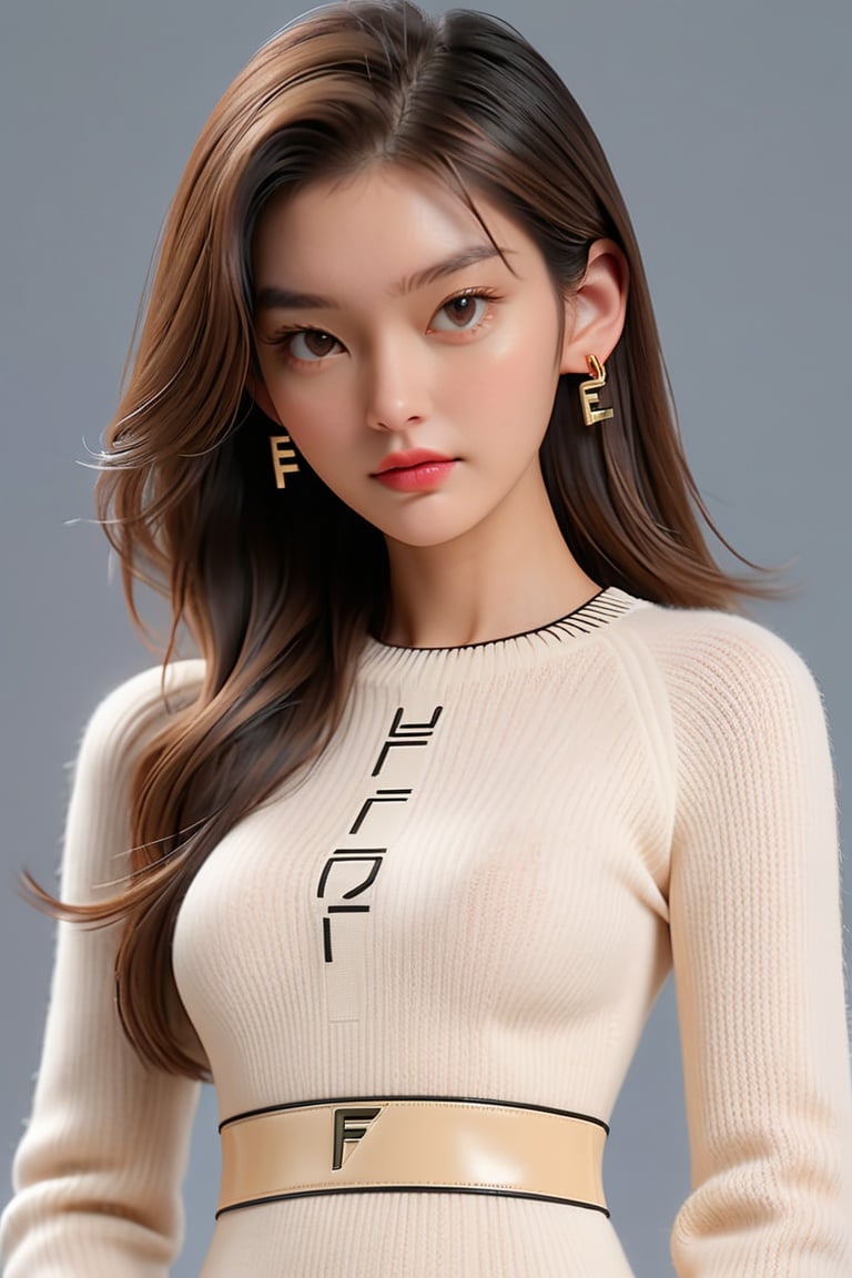  professional 3d model 1girl,Fendi logo-printed knit dress,best quality,4K,super detail,((full body)),niji style,, 3d, best quality, 8k, masterpiece, A painting . octane render, highly detailed, volumetric, dramatic lighting