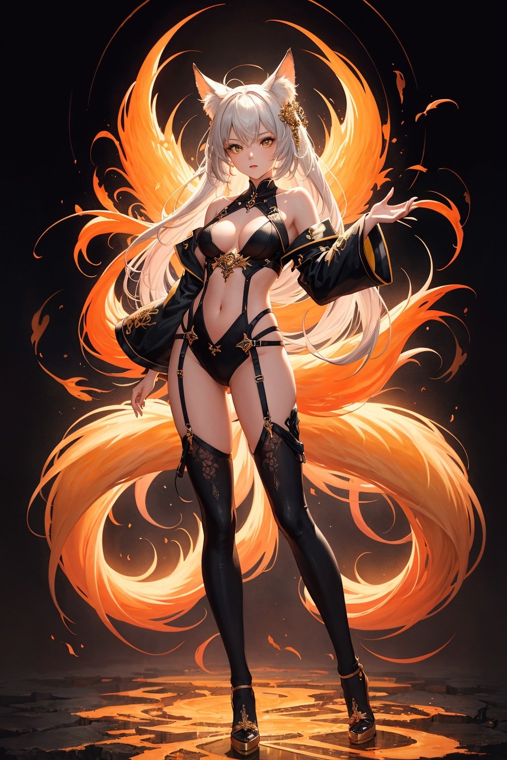   (masterpiece,  top  quality,  best  quality,  official  art,  beautiful  and  aesthetic:  1.2),  (1  girl),  (full  body:  1.3),  extreme  detailed,  (fractal  art:  1.3),  colorful,  break,  highest  detailed,  Red,  break,  White,  break,  Yellow,  break,  Chest,  Abdomen,  Nine-tailed  fox,  (whole  body:  1.5), WaHaa