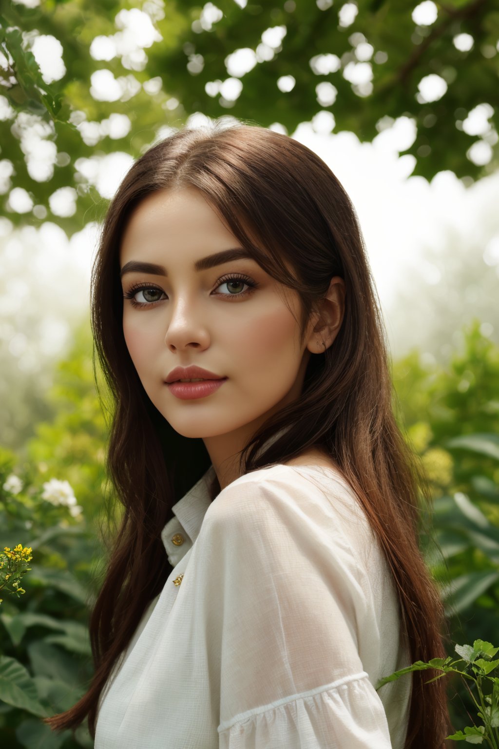 (best quality,  highres,  realistic:1.37),  beautiful detailed eyes,  elegant pose,  vibrant colors,  soft lighting,  oil painting style,  garden background,  flowers,  greenery,  serene atmosphere,  sunlight filtering through the trees,  dreamy ambiance, <lora:EMS-59722-EMS:0.800000>