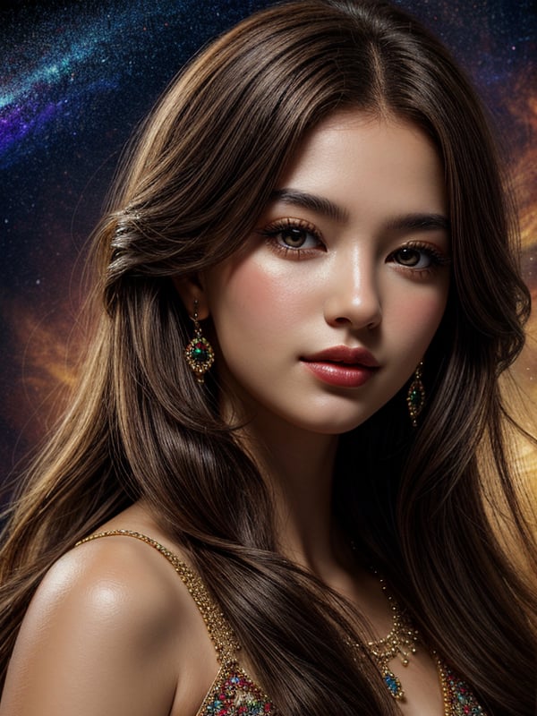 Digital art,  by Ultra details,  girl,  created from amber galaxy beads,  natural background,  ethereal,  luminous, <lora:EMS-179-EMS:0.800000>