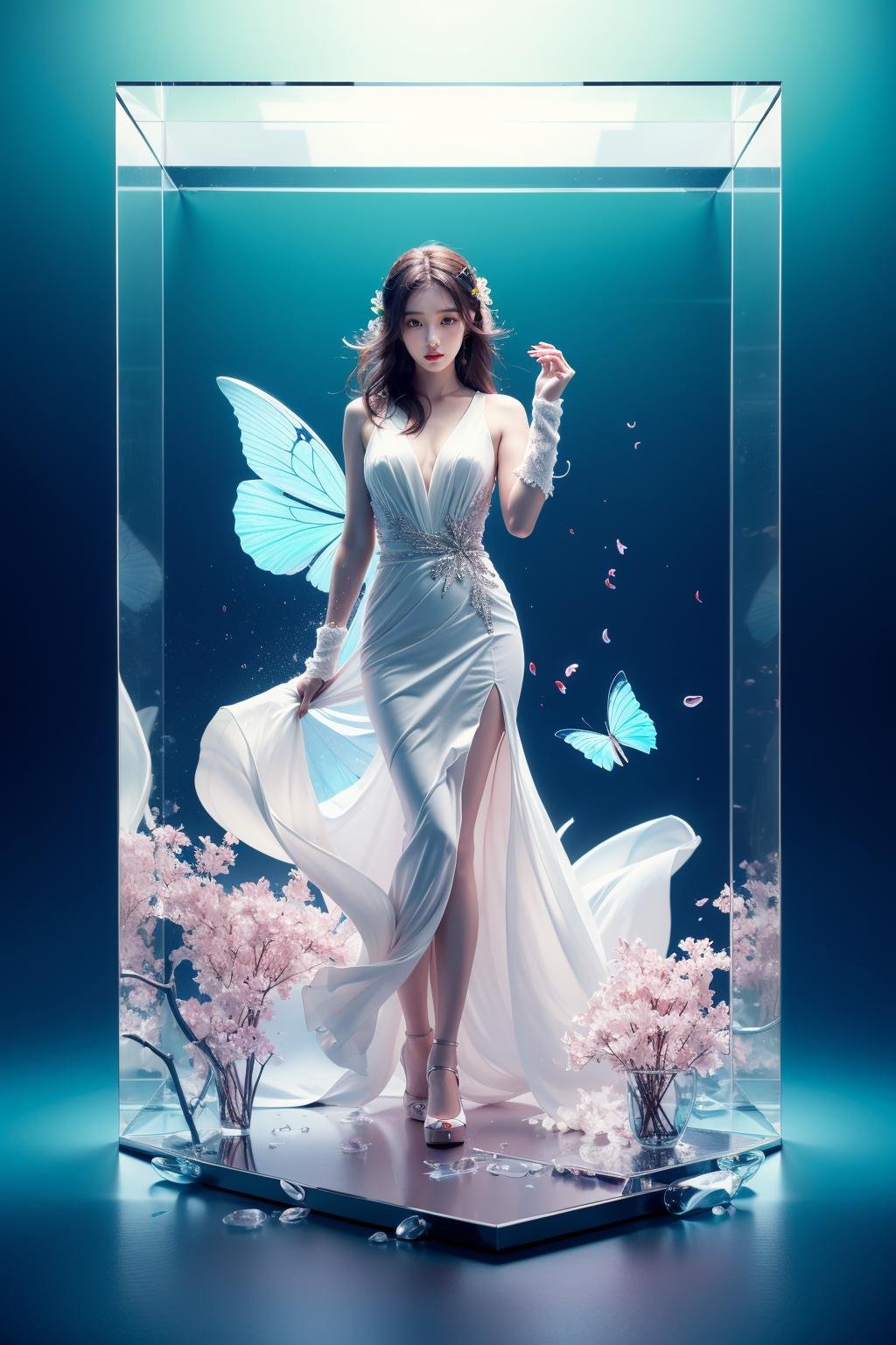 masterpiece,best quality,ultra-detailed,1girl,glass,white dress,full body,flower,<lora:md_20230908122607-000004:0.6>,butterfly,