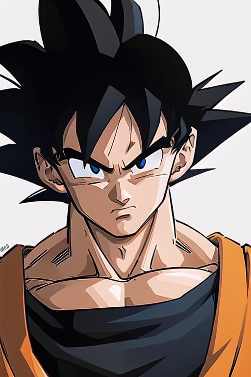 1boy,(masterpiece,detailed face,detailed eyes,best quality),serious,black eyes,looking_at_viewer,black-hair,blue dougi,orange gi,spiked hair