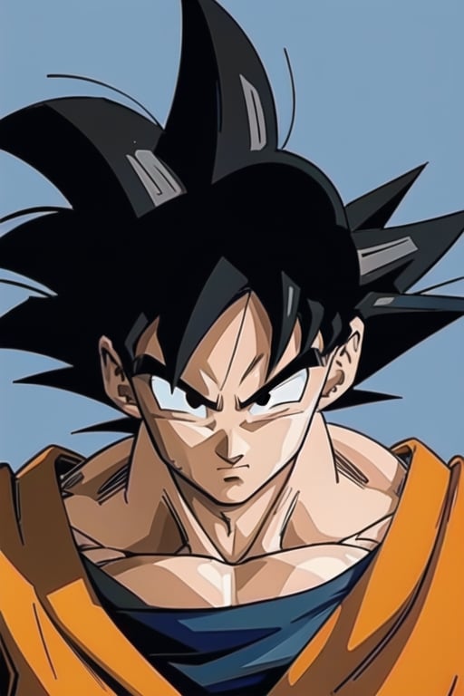 1boy,(masterpiece,detailed face,detailed eyes,best quality),serious,black eyes,looking_at_viewer,black-hair,blue dougi,orange gi,spiked hair