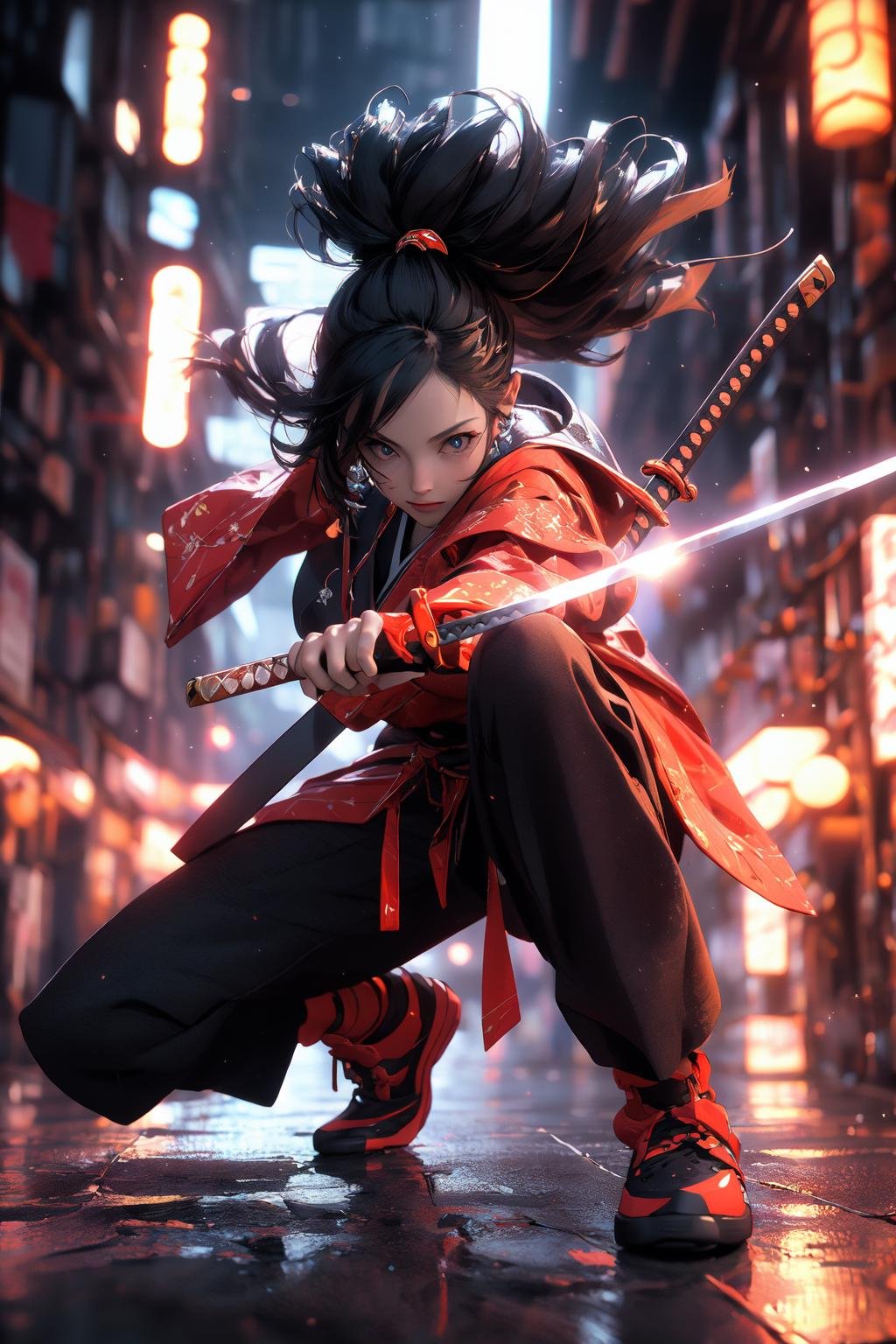 (masterpiece:1.2), best quality,cg,3d, Samurai girl,glowing,<lora:Samurai girl_20230919201612-000018:0.8> <lora:midjourney_20230624181825:0.5>