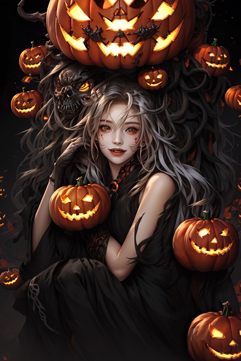  Best quality, 8k, cg,halloween,1girl,HalloweenPumpkinDecor,high definition