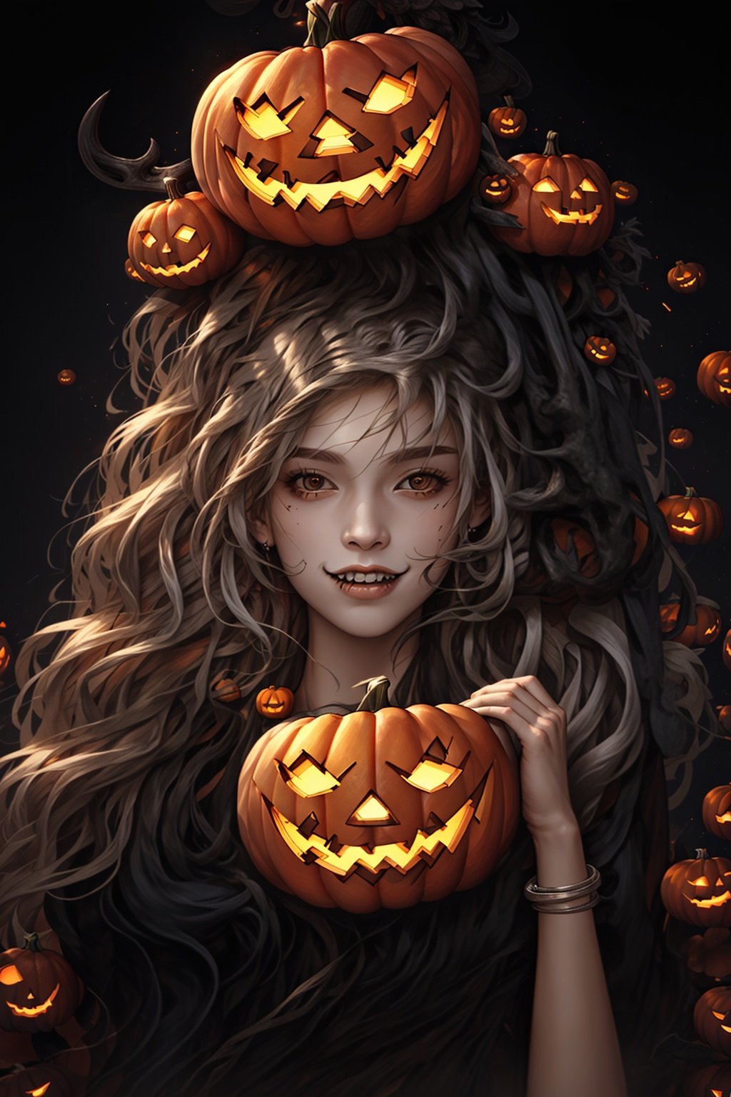  Best quality, 8k, cg,halloween,1girl,HalloweenPumpkinDecor,high definition