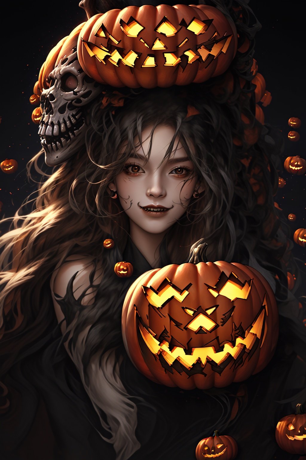  Best quality, 8k, cg,halloween,1girl,HalloweenPumpkinDecor,high definition