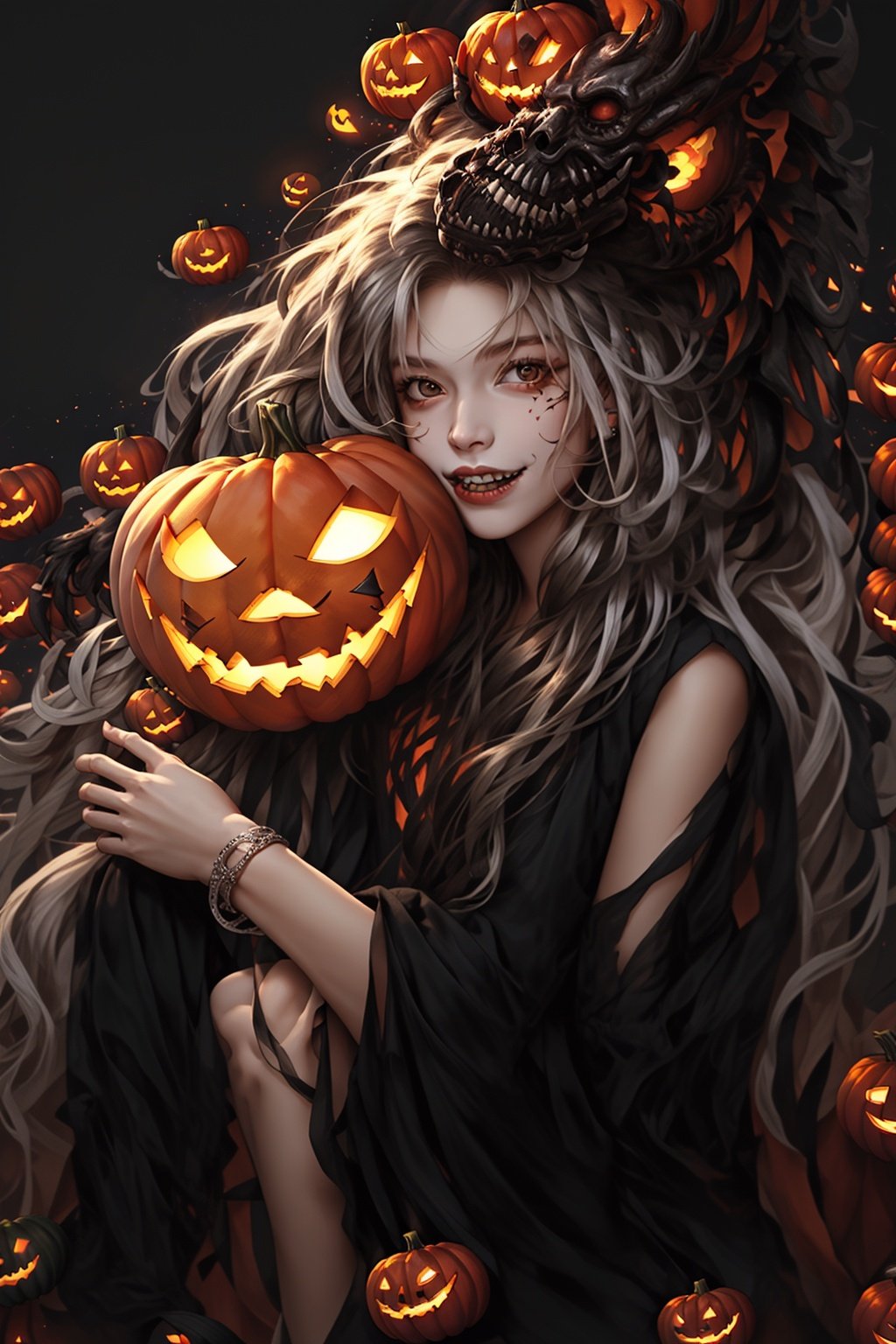  Best quality, 8k, cg,halloween,1girl,HalloweenPumpkinDecor,high definition