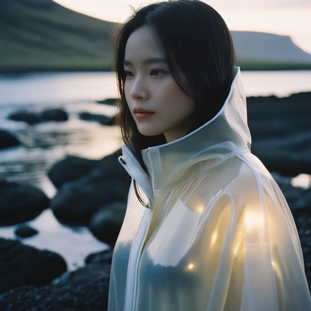  analog film photo chinese girl, cinematic film still, ((Establishing_Shot)), ((looking away)), expression of enjoyment, an ultra high definition professional high fashion portrait full length photograph, a model wearing a transparent pearlescent raincoat in an icelandic black rock environment at dawn, no artefacts, extremely detailed, stark, refraction, shallow depth of field, volumetric light and shadow, ray tracing, light rays, shallow depth of field, vignette, highly detailed, high budget, bokeh, cinemascope, moody, epic, gorgeous, film grain, grainy . faded film, desaturated, 35mm photo, grainy, vignette, vintage, Kodachrome, Lomography, stained, highly detailed, found footage
, monkren, Fairy, realistic