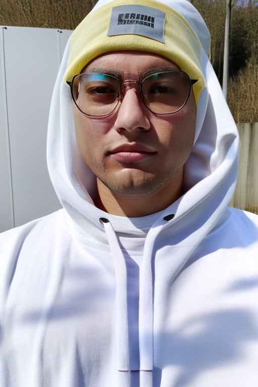 man,  white hoddie whit glasses and beanie, <lora:EMS-60214-EMS:1.000000>