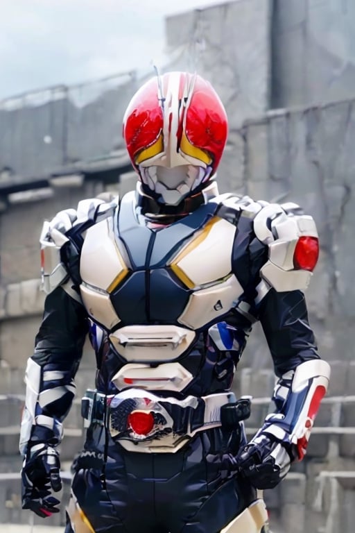 (8k, RAW photo, best quality, masterpiece:1.2), (realistic, photo-realistic:1.37), cool, strong power, street,((open helmet)), dark kamen rider agito, professional photography,professional lighting, Random posture, detailed face, detailed body, ((facing viewer)), slim body, photon mapping, radiosity, physically-based rendering,  