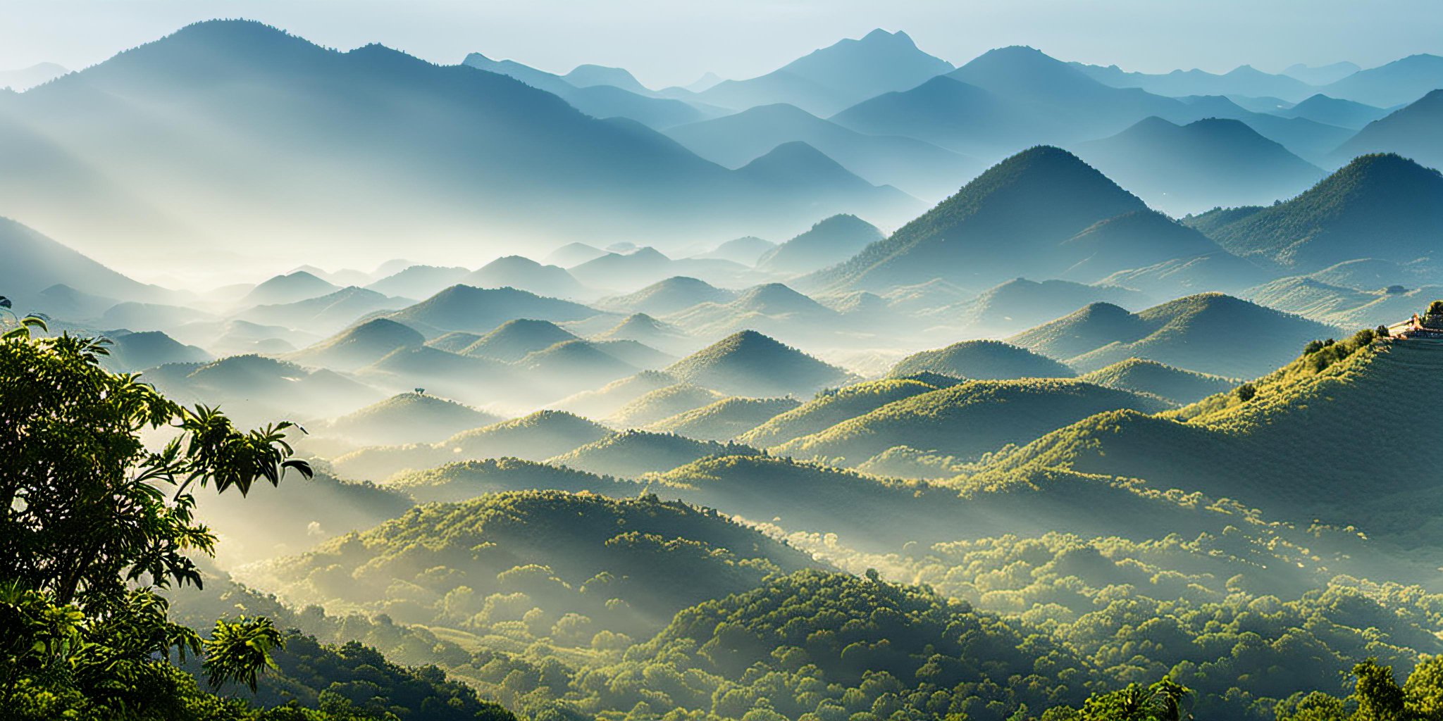 a view of a village and mountains from a hill top in the sun light, realicstic, bacsonvietnam, <lora:bacsonvietnam-000003:1>, (masterpiece,best quality:1.5), ultra realistic,32k,RAW photo,(high detailed skin:1.2), 8k uhd, dslr, soft lighting, high quality, film grain