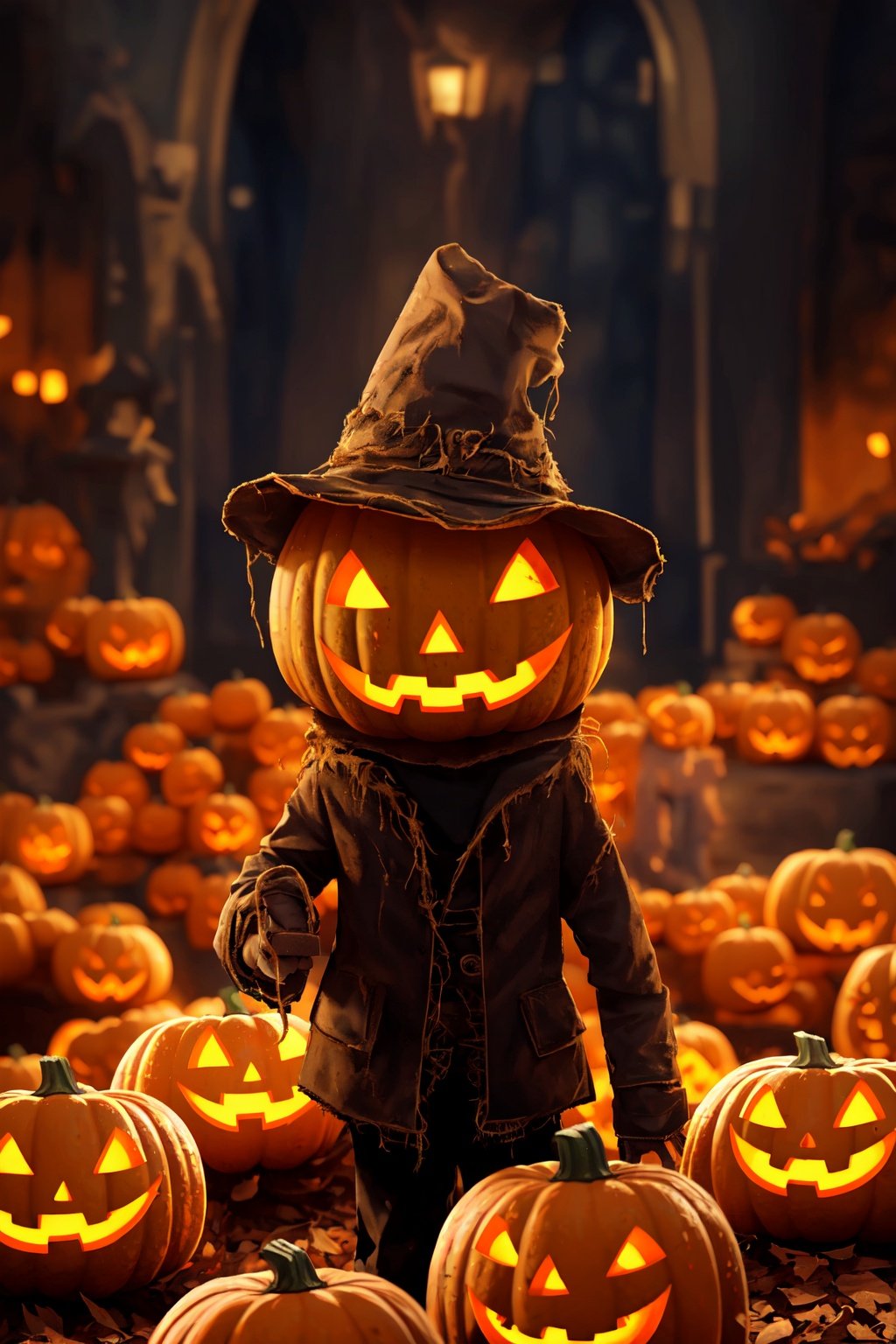  Best quality, 8k, cg,pumpkin light,With a hat on,v