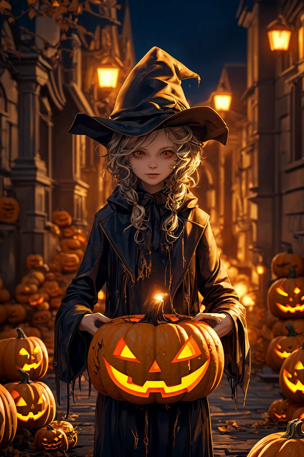  Best quality, 8k, cg,pumpkin light,With a hat on