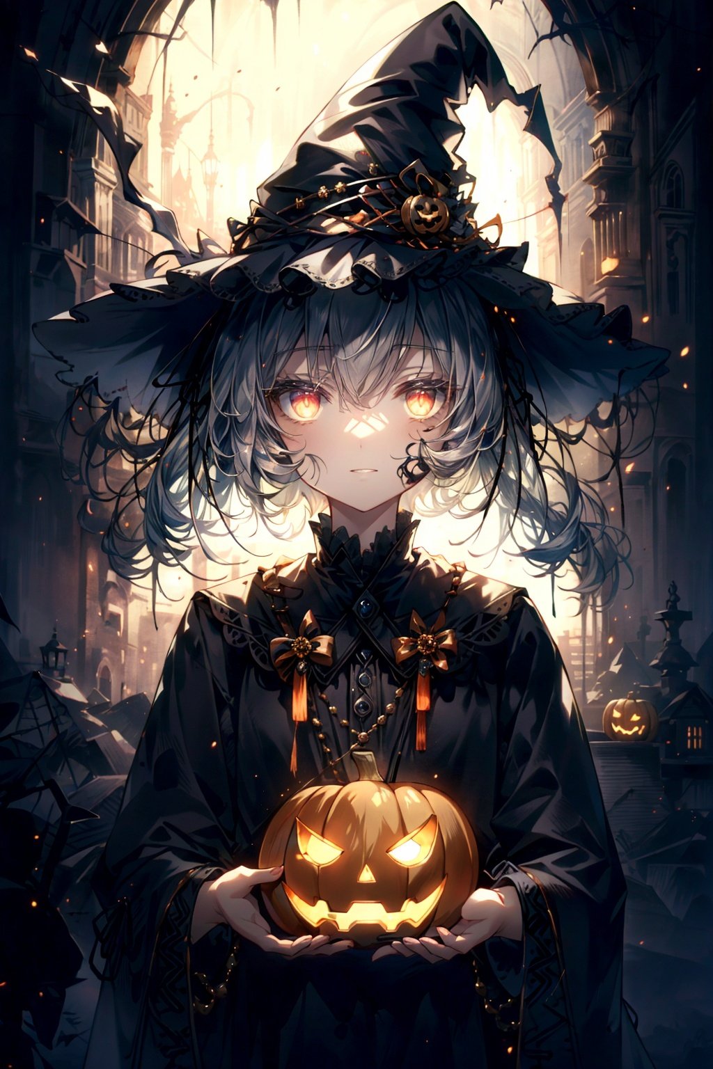  Little ghost,in the Halloween night,(simple background),((spooky atmosphere)),((masterpiece)),((best quality)),8k,high detailed,ultra-detailed,WaHaa
,