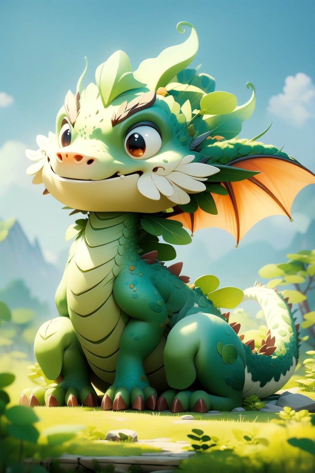 masterpiece,best quality,8K,official art,ultra high res,1dragon,sitting,on grass,