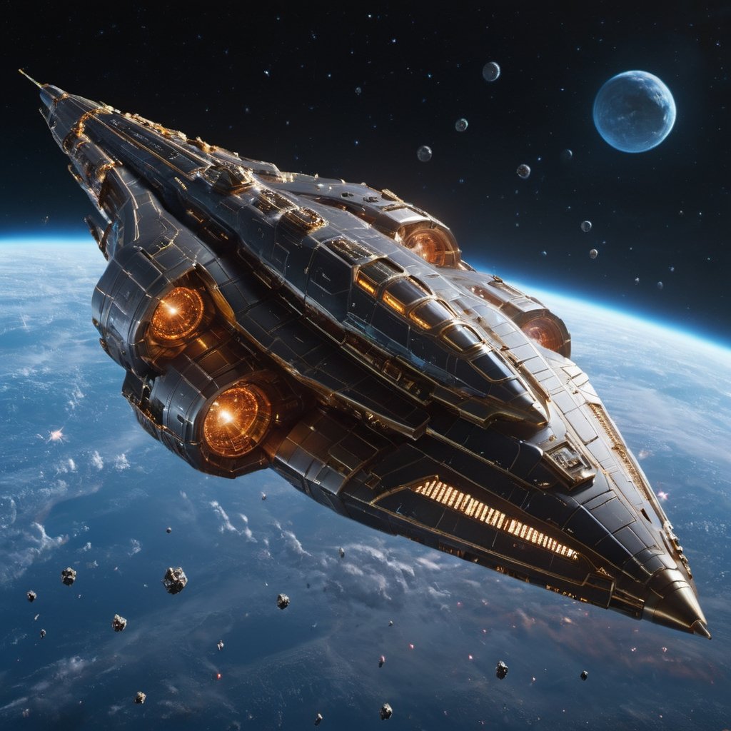 (hyperdetailed representation of a mighty warship, its imposing hull adorned with intricate weaponry, formidable shielding, and awe-inspiring command centers, a symbol of power in the cosmic arena, hyperdetailed Space background nebula clouds), alined, 8k octane render, high detail, masterpiece, hyperdetailed, intricate details, 8K resolution, Cinema 4D, Behance HD, Unreal Engine 5, rendered in Blender, sci-fi, futuristic, trending on Artstation, epic, cinematic background, dramatic, atmospheric, science fiction, (masterpiece, best quality:1.2),Movie Still, Symmetrical: Having an equal or corresponding shape, size, or design on both sides