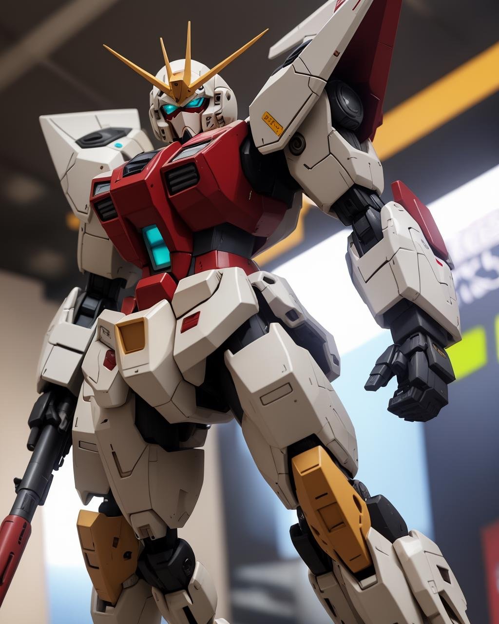 best quality,masterpiece,highly detailed,ultra-detailed,<lora:neg4all_bdsqlsz_V3.5:-1>  <lora:gunplaV02:0.75> gundam, gunpla,  robot, mecha, science fiction,full body, close-up, no humans, led eyes,green led eyes,v-fin, holding weapon,  ninja BREAKupper body, close-up  